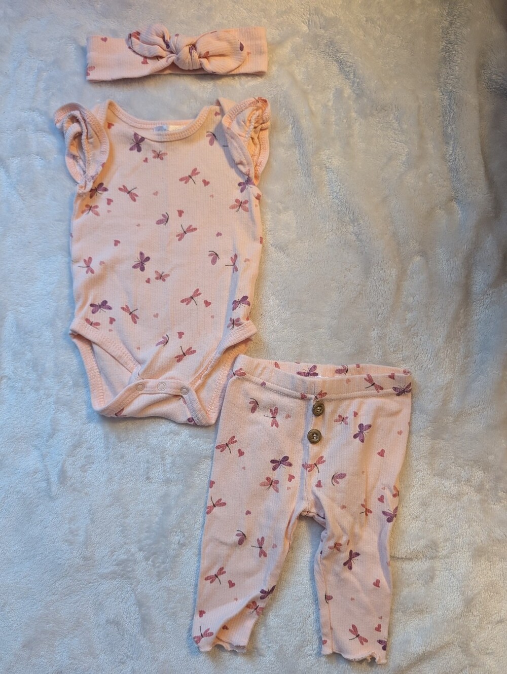 ✨ Emily & Oliver Pink Dragonfly 3PC Set 0-3M Good Condition ✨